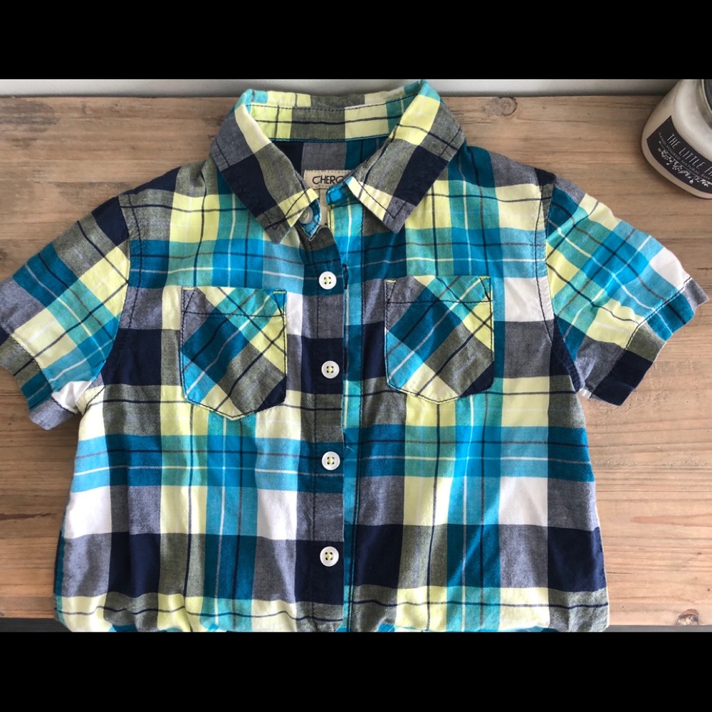 Cherokee Boys' Plaid Short Sleeve Button Down